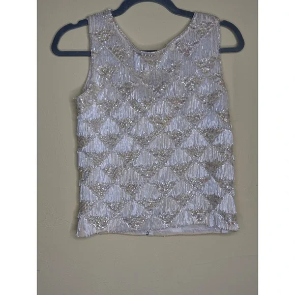 RARE 100% Wool Vtg Hand Beaded Sleeveless Top with Sequins Elegant Fringe Boho - Picture 1 of 11